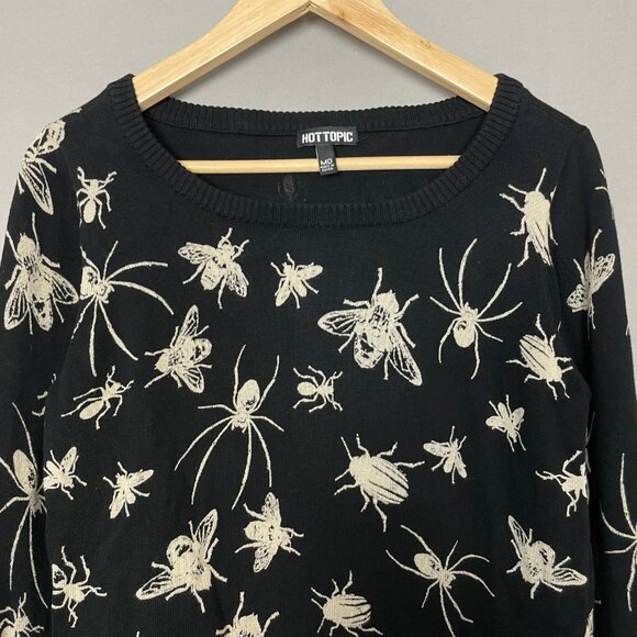 Hot Topic Sweater Black Bug Intarsia Knit Girls Juniors Medium Cropped Insects - Picture 6 of 13